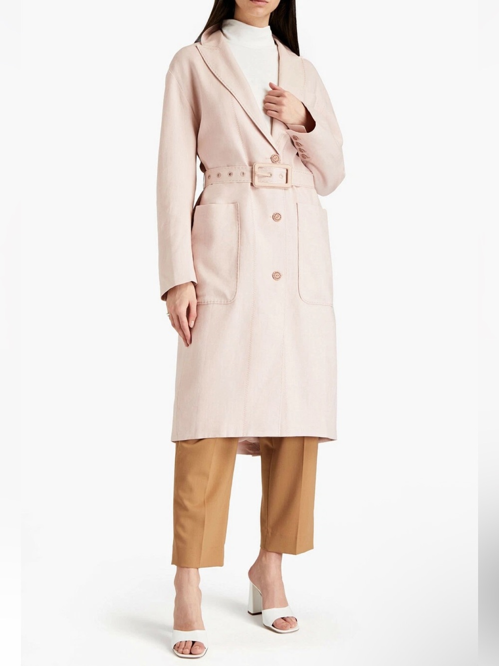 NWT ZIMMERMANN BELTED LINEN-BLEND TWILL TRENCH COAT IN BLUSH